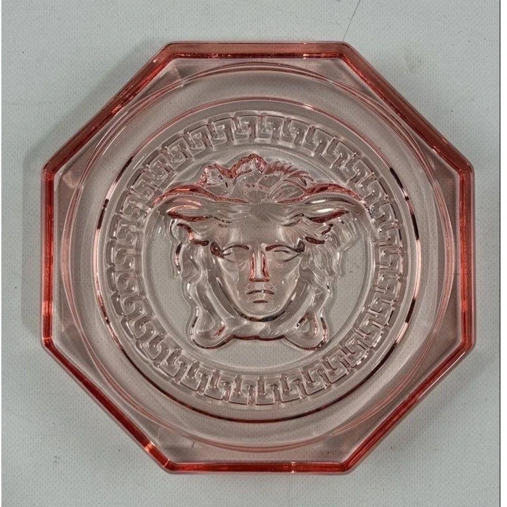 Versace Rosenthal Rosé Crystal Medusa Coaster Octagon Glass Pink 45008